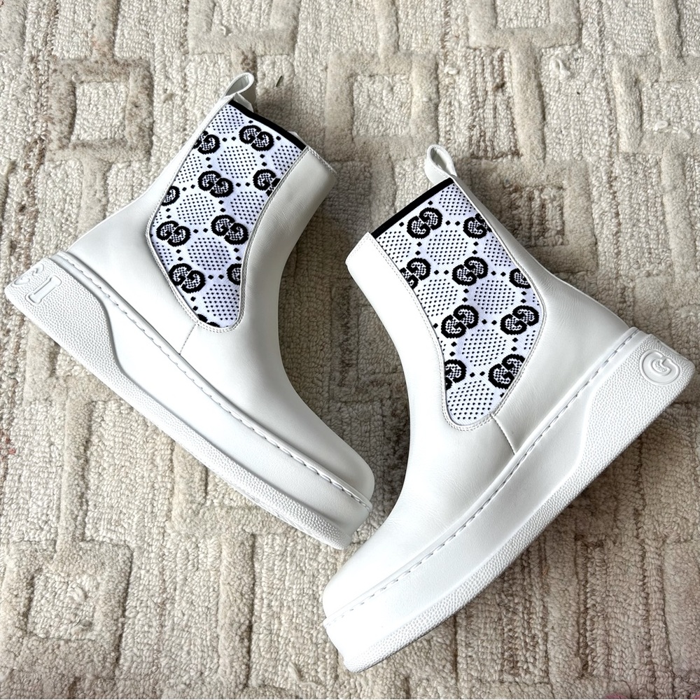 NIB Authentic Dali Soft Leather Technical Jersey Knit GG Monogram Booties 36.5 - Picture 1 of 8